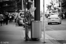 Queen Street Auckland city, black and white photo by Mike Wheelton